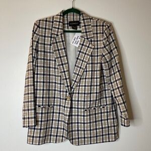 VINTAGE REQUIREMENTS Linen Blend Plaid One Button Blazer Size Medium